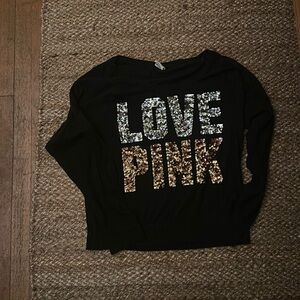 Pink by victoria secret, Black, Sparkly, lighten worn, Size large in teens